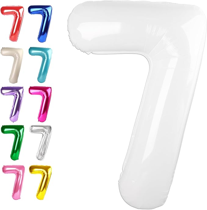 Digital Number 7 White Birthday Balloon 40 Inch, Foil Balloons by Upgesy