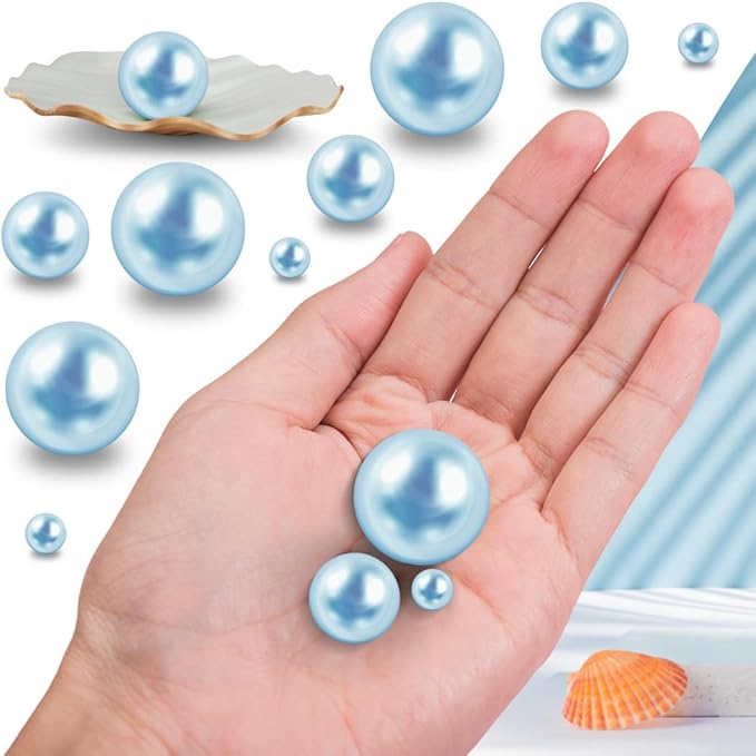 300Pcs Light Blue Polished No Hole Faux Pearl Beads - Image 4