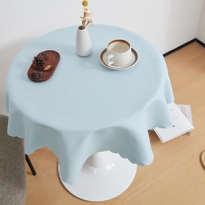 Small Round Light Blue Tablecloth 36 Inch Polyester Fabric Washable Table Cover - Image 2