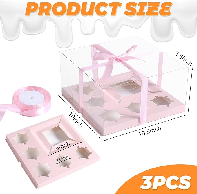 JCD 3 Packs Pink 1+5 Cupcake Containers - Image 2