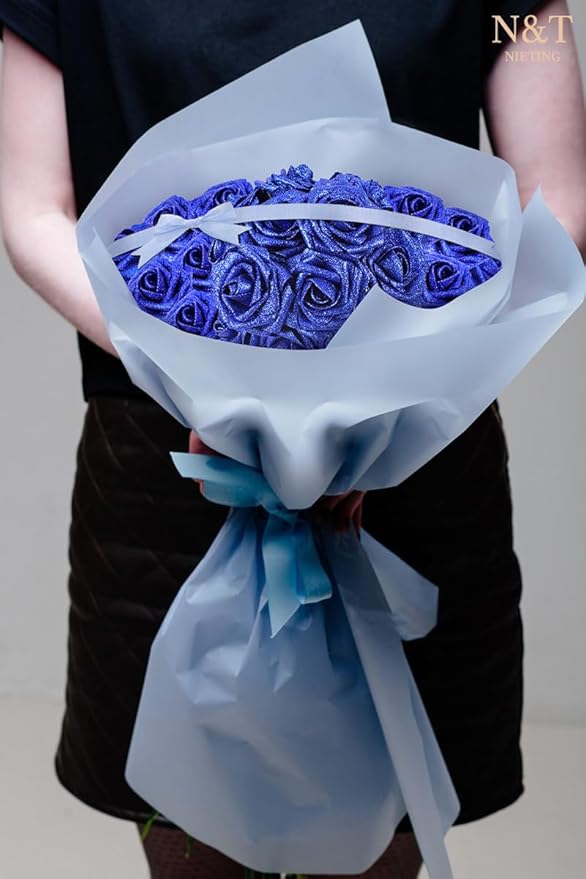 N&T NIETING Artificial Flowers Glowing Navy Blue Flowers Foam 25pcs Glitter - Image 3