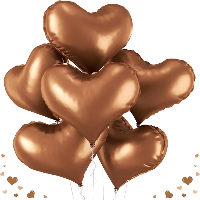 24 Inch Brown Heart Balloons, Coffee Heart Shaped Foil Balloons, Tan Helium by Paready