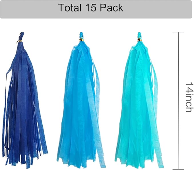 GAKA Navy Blue and Light Blue Tissue Paper Tassel, Paper Tassel Garland Banner - Image 2
