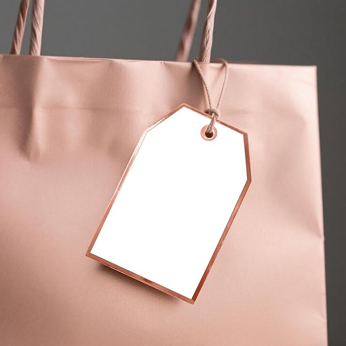 100Pcs Blank Gift Tags with String Attached Foil Rose Gold Frame Large White - Image 2