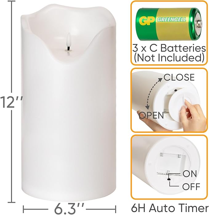 Homemory 6.3" x 12" Extra Large Outdoor Waterproof Candle - Image 2