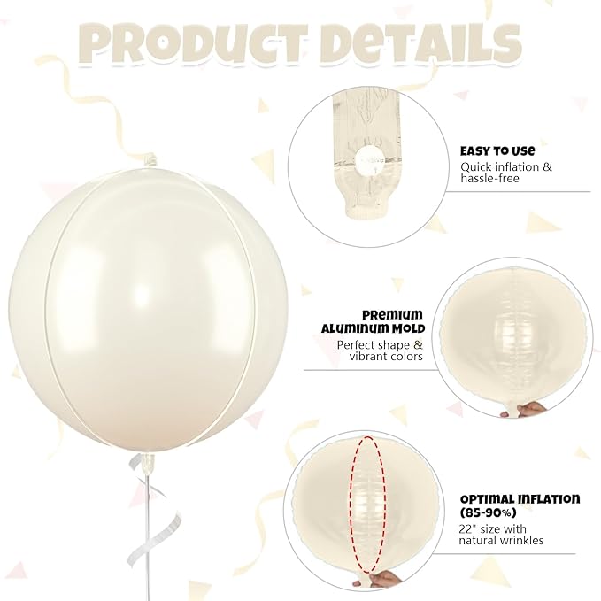 Beige Giant Foil Balloons, 22 Inch Big Round Foil Balloon - Image 4