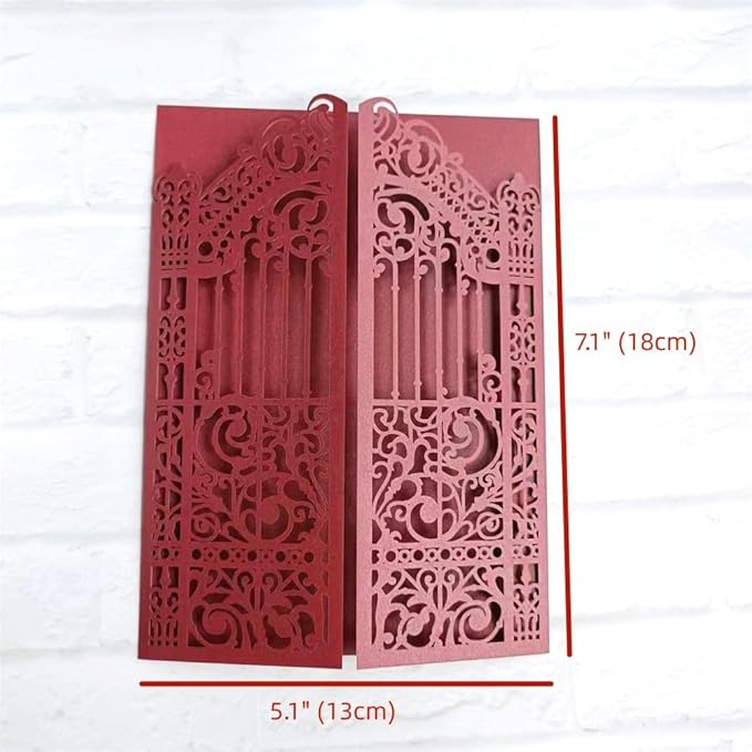 MillaSaw Burgundy Fence Laser Cut Wedding Invitation Card - Image 2
