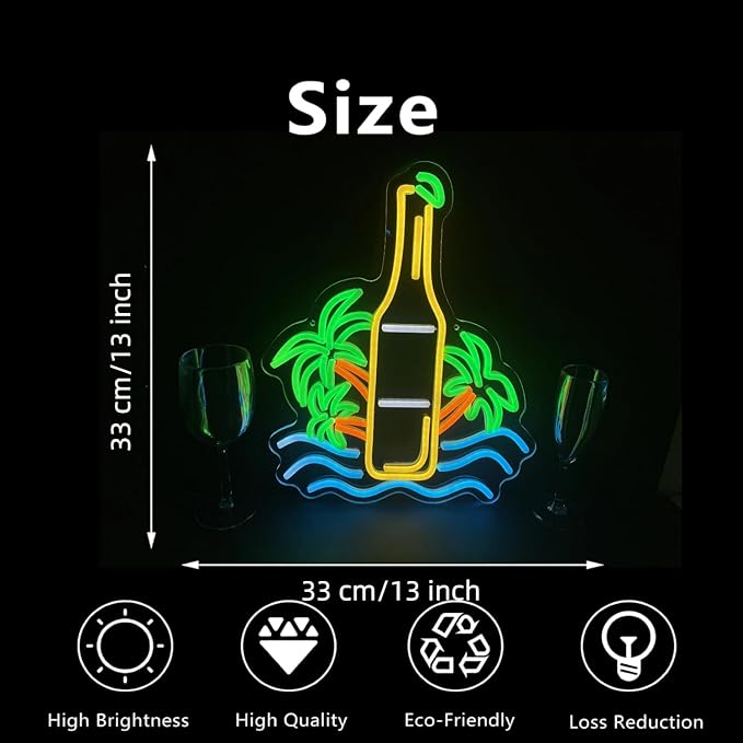 Palm Tree Beer Bottle Neon Sign Dimmable LED Neon Light - Image 3