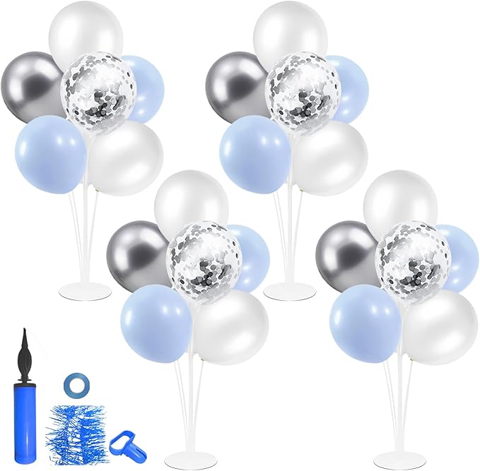 Baby Blue and Silver Balloon Stand Centerpiece Table Decorations by ZJDHPTY