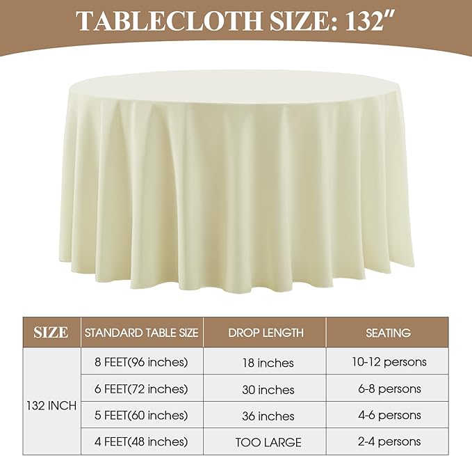 Round Tablecloth 132 Inch 6 Pack Ivory Tablecloths Washable Decorative Linen - Image 2