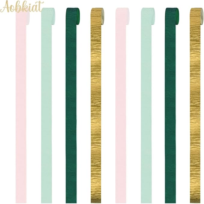 AOBKIAT Wedding Decor Sage Pink Gold Crepe Paper 8 pcs Streamers Party - Image 2