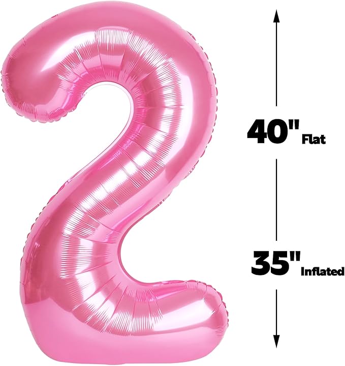 40 Inch Big Pink Number 2 Balloon Birthday Decoration, Number 2 Helium Balloon - Image 2