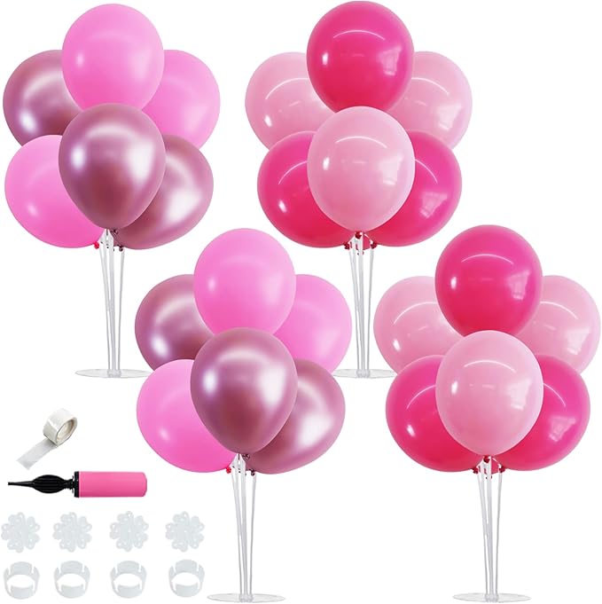 TONIFUL 4 Set Metallic Pink Balloon Stand Centerpiece Table Decorations by TONIFUL