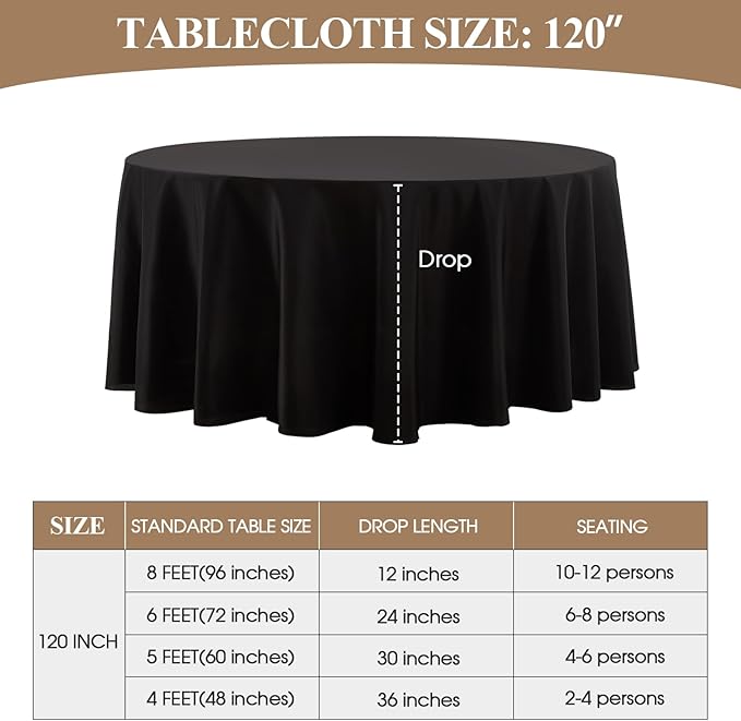 Round Tablecloth 120 Inch 6 Pack Black Tablecloths Washable Decorative Linen - Image 6