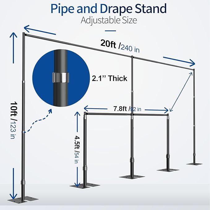 Pipe and Drape Backdrop Stand, 20x10ft Heavy Duty Adjustable Background Frame - Image 2