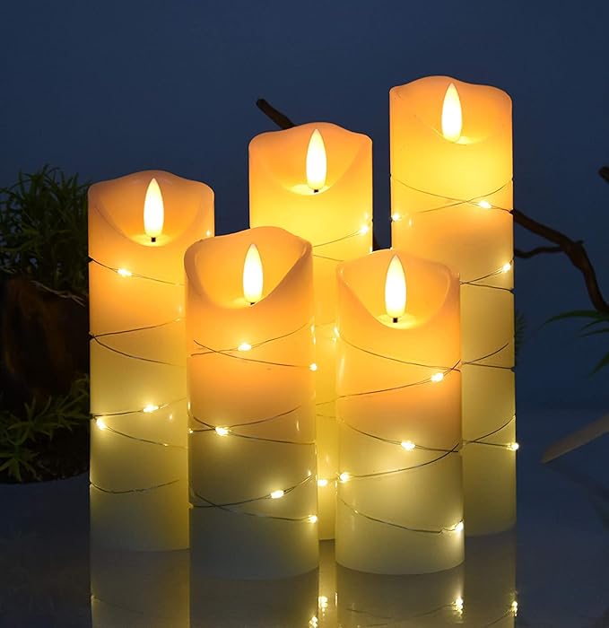 LED flameless Candle, with Embedded Starlight String, （ danip)5-Piece LED Candle - Image 6