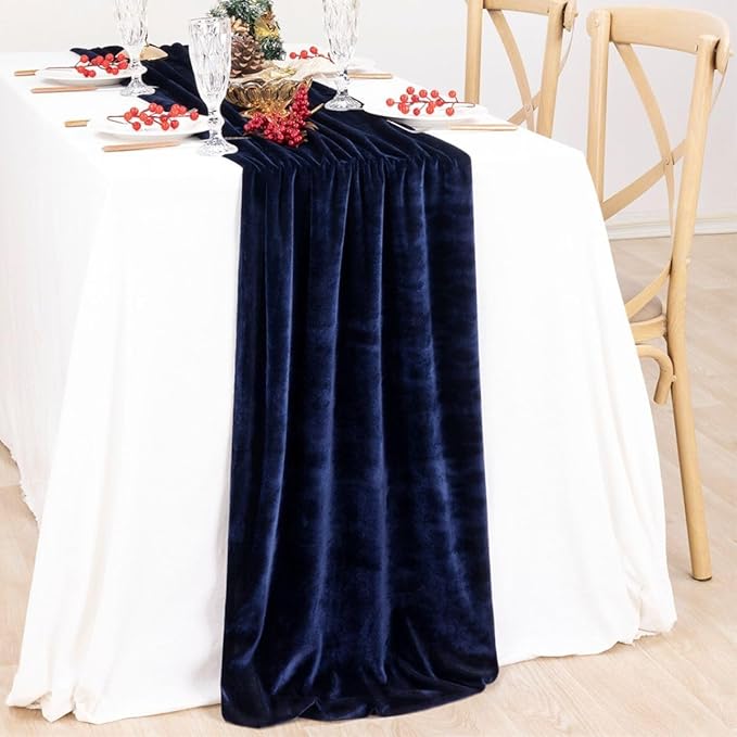MLMC Navy Blue Velvet Table Runner 10ft Luxury Deep Blue Velvet Fall Table - Image 4