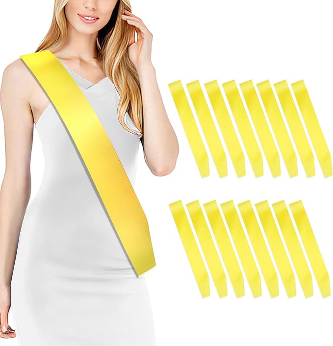 16 Pcs Sash Blank Satin Sash Yellow Gold Sash Party, Bride To Be Sash, Plain by Rinacci