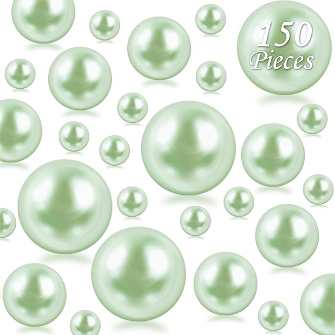150Pcs Light Green Polished No Hole Faux Pearl Beads by Cusmation
