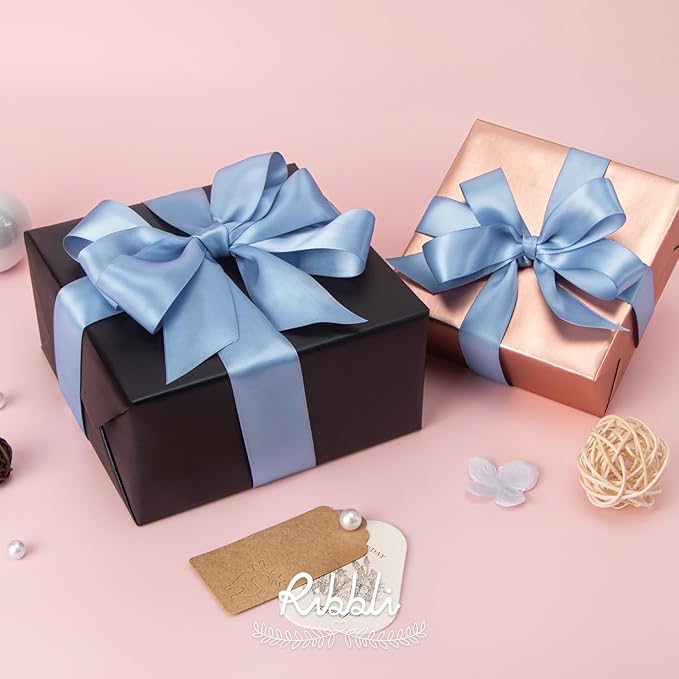 Ribbli Dusty Blue Satin Ribbon, Double Faced Satin 1 inch x Continuous 25 Yards - Image 3
