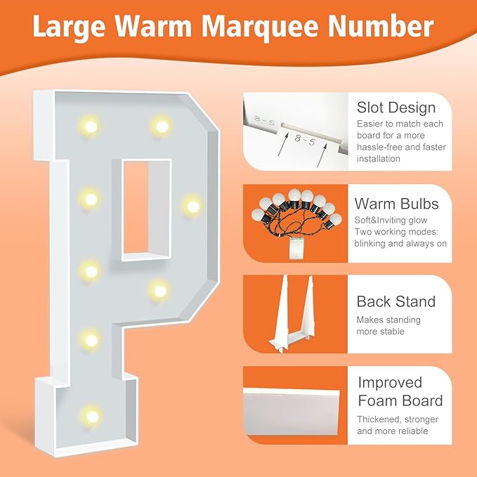 3FT Light Up Marquee Letters P, Large Lighted Letters - Image 3