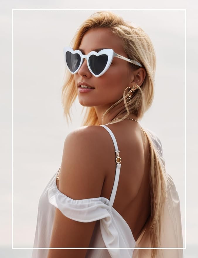 8 Pack Heart Sunglasses Vintage Cat Eye Heart Glasses Retro Bachelorette Bride - Image 7