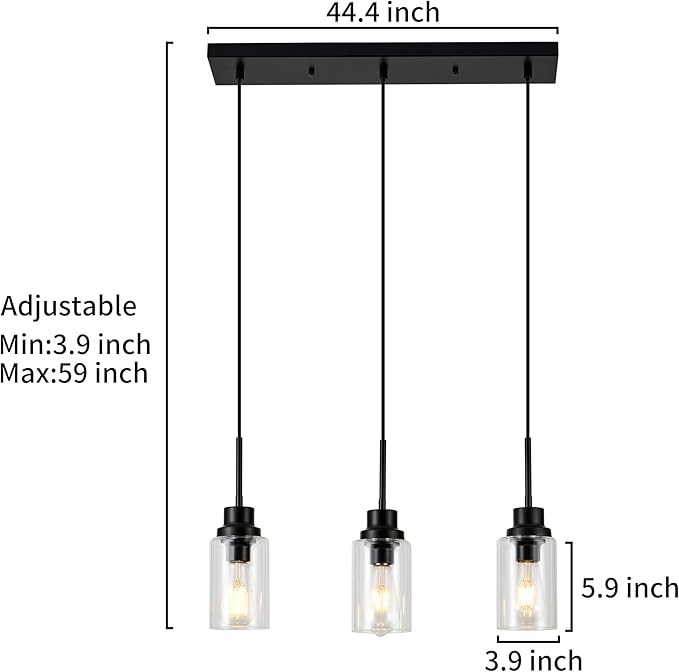 3-Lights Pendant Light Fixtures, Modern Black Kitchen Island Lighting - Image 6