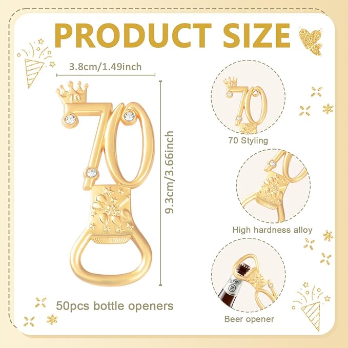 50Pcs 70th Birthday Bottle Openers, Irregular Shape, Metal Material - Image 2
