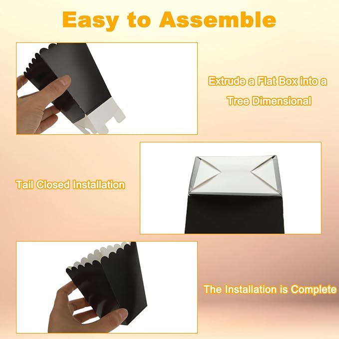 CertBuy 200 Pcs Black Popcorn Boxes, Paper Popcorn Bags, Cardboard Popcorn - Image 3