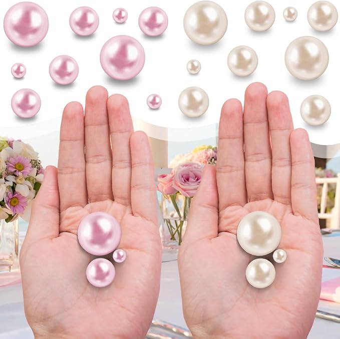 150Pcs Cream&Pink Polished No Hole Faux Pearl Beads - Image 4