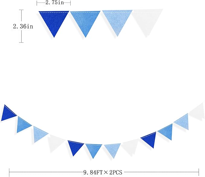 Blue Party Decorations Felt Hanging Triangle Mini Bunting Pennant Banner Flag - Image 2