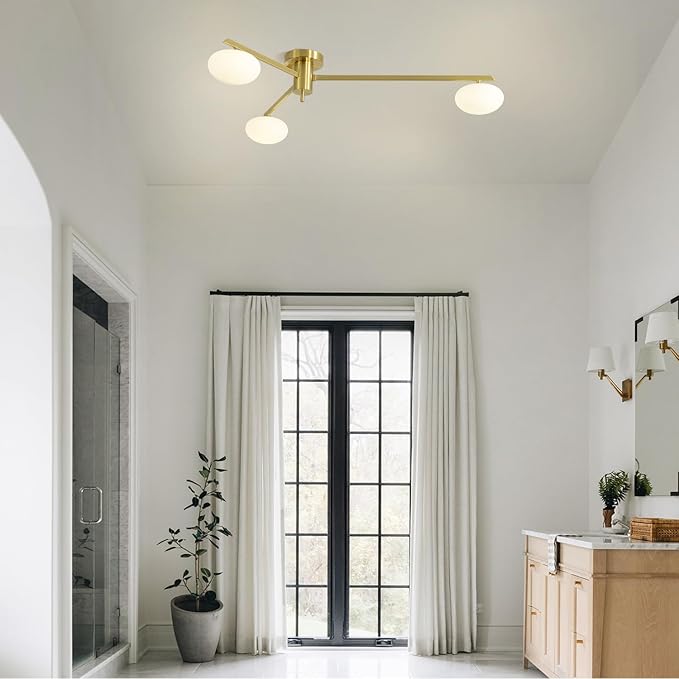 3-Light Gold Semi Flush Mount Ceiling Light, Modern Sputnik Chandelier - Image 7