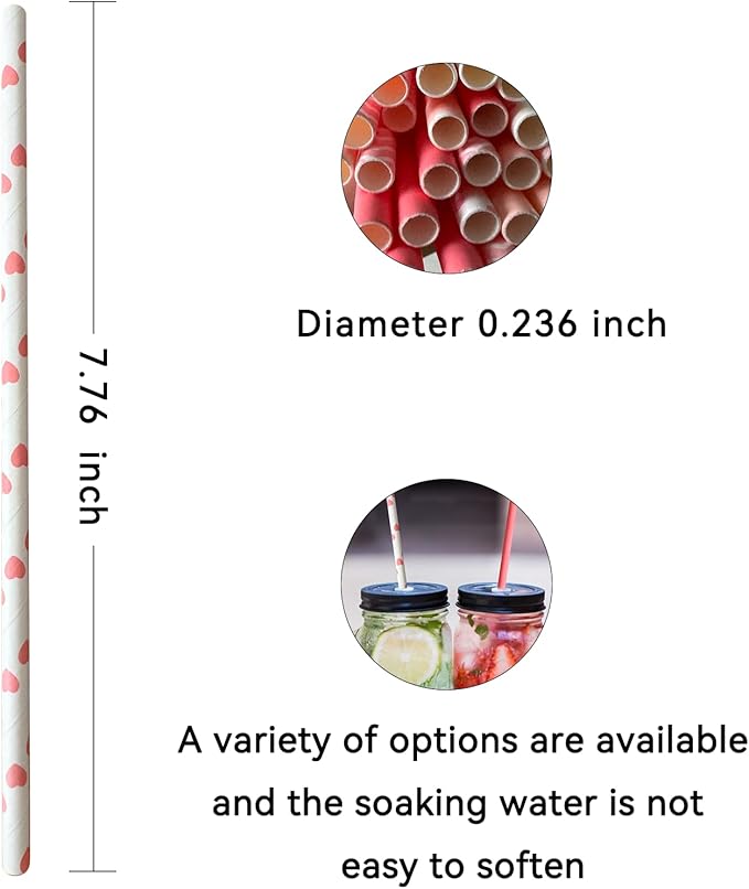 YAOSHENG Pink & Gold Paper Straws Disposable, 100% Biodegradable Multi-Pattern - Image 6