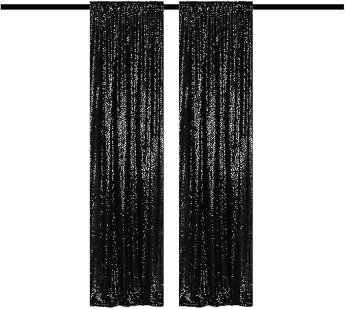 Black Sequin Backdrop Curtains Glitter Drapes 2FTx8FT 2 Panels - Image 2