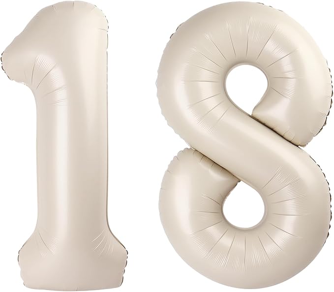 Cream White Foil Number 18 81 Balloon 40 Inch, Helium Mylar Number 18 81 by Upgesy
