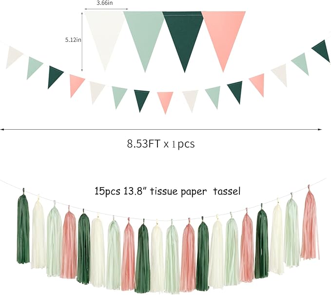 Sage-Olive Green Pink-Beige Boho Party Decorations -23pcs Rustic Neutral - Image 3