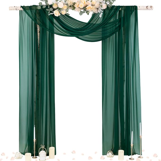 Socomi Wedding Arch Draping Fabric 29" x 20Ft 4 Panels Emerald Green Sheer by Socomi