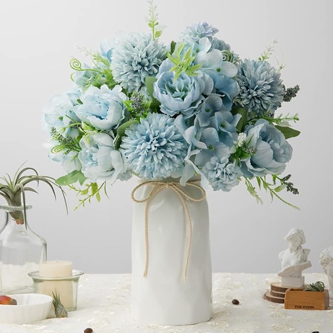 LESING Artificial Peony with Vase Silk Flowers Bouquets Fake Hydrangea Bulks by LESING