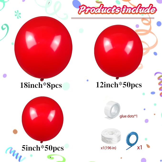KAWKALSH Red Balloon Arch Kit 111Pcs 18 12 5 Inch Latex Party Balloons Garland - Image 2