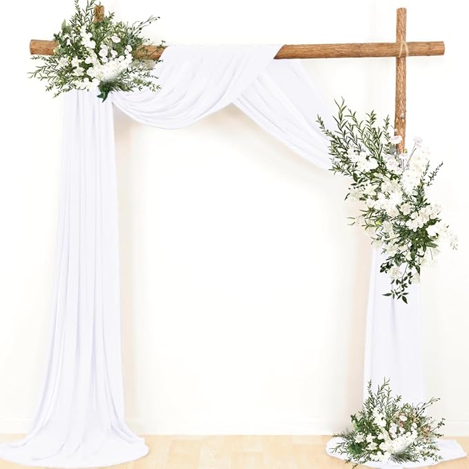 White Wedding Arch Draping Fabric 4 Panels 30'' x 18FT Sheer Chiffon Arch - Image 4