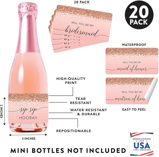 Andaz Press Mini Champagne Wine Bottle Proposal Labels - Image 2