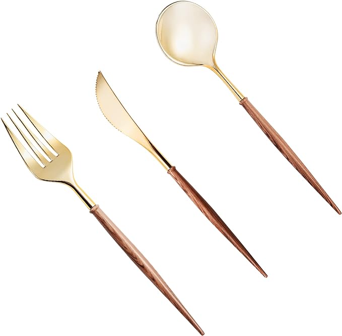 Lullaby 120PCS Gold Plastic Silverware, 40 Spoons, 40 Knives, Elegant by LULLABY