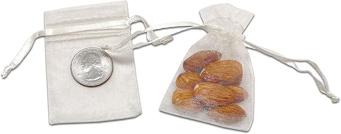 TheDisplayGuys 100-Pack XS 2 x 2 3/4" Cream/Beige Sheer Organza Gift Bags - Image 3