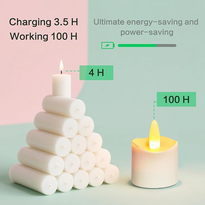 HL Flameless Candles with Remote Timer, 100+Hours Rechargeable Waterproof - Image 3