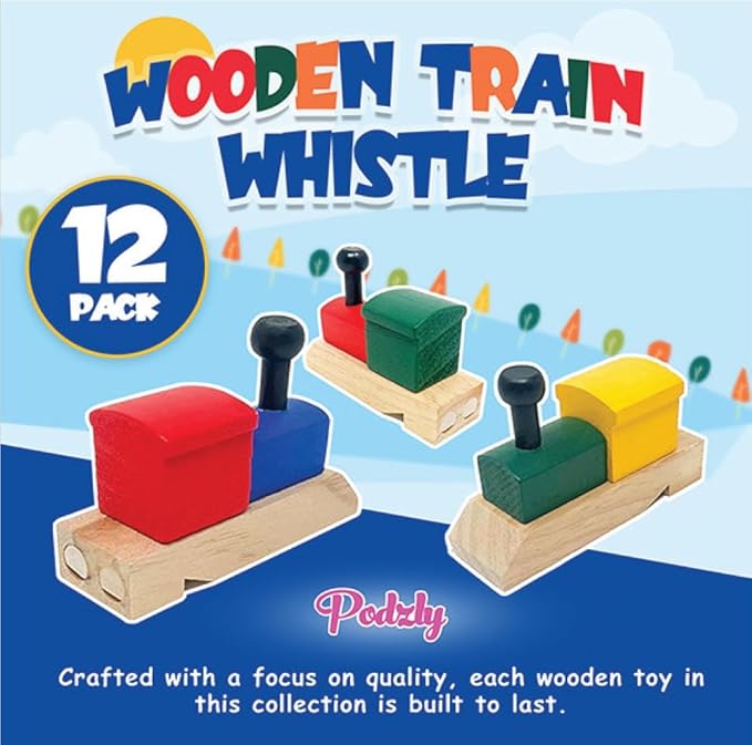 Podzly 12 Pack of Wooden Train Whistles - Image 2