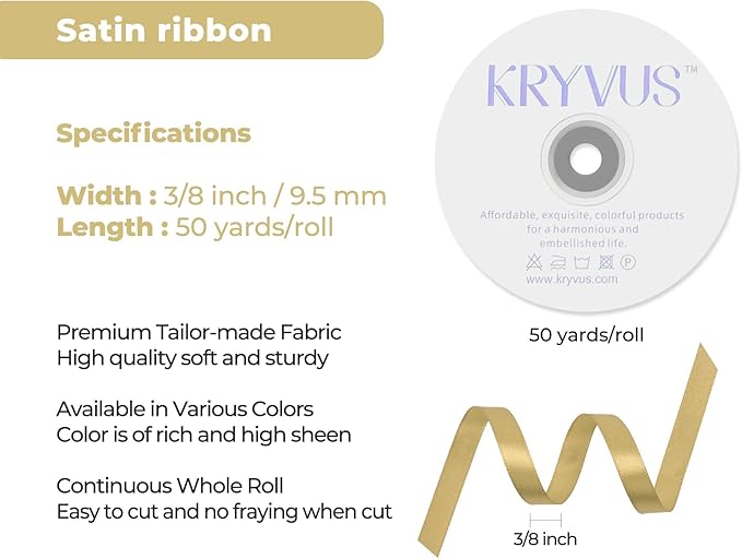 Light Gold Satin Ribbon 3/8 inch X Continuous 50 Yards, Single Face Polyester - Image 3