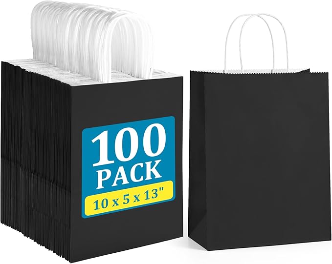 BagDream Black Paper Bags with Handles Bulk 100Pack 10x5x13 Large Gift Bags by BagDream