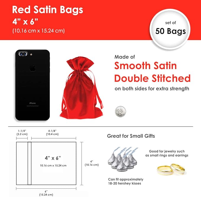 4" x 6" Red Satin Gift Bags - Image 4