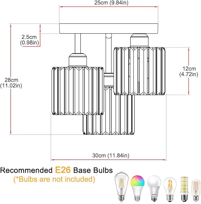 Crystal Semi Flush Mount Ceiling Light, 3-Light Modern Close to Ceiling Light - Image 7