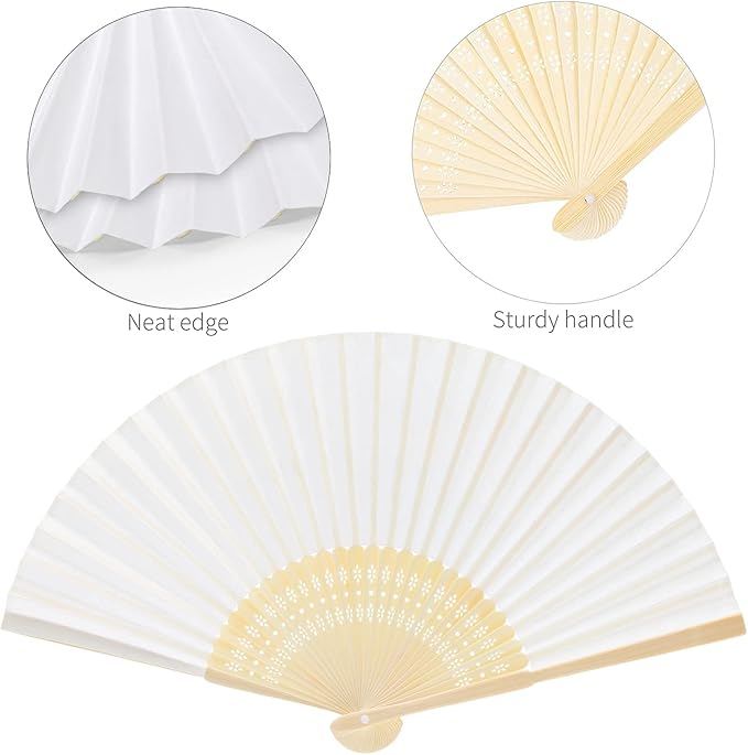 FEPITO 55 Pieces White Handheld Paper Fan Paper Folding Fans - Image 3